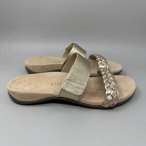Vionic Womens Gold Slide Sandals 9 Jeanne Braided Slip-On Casual Summer Orthodic